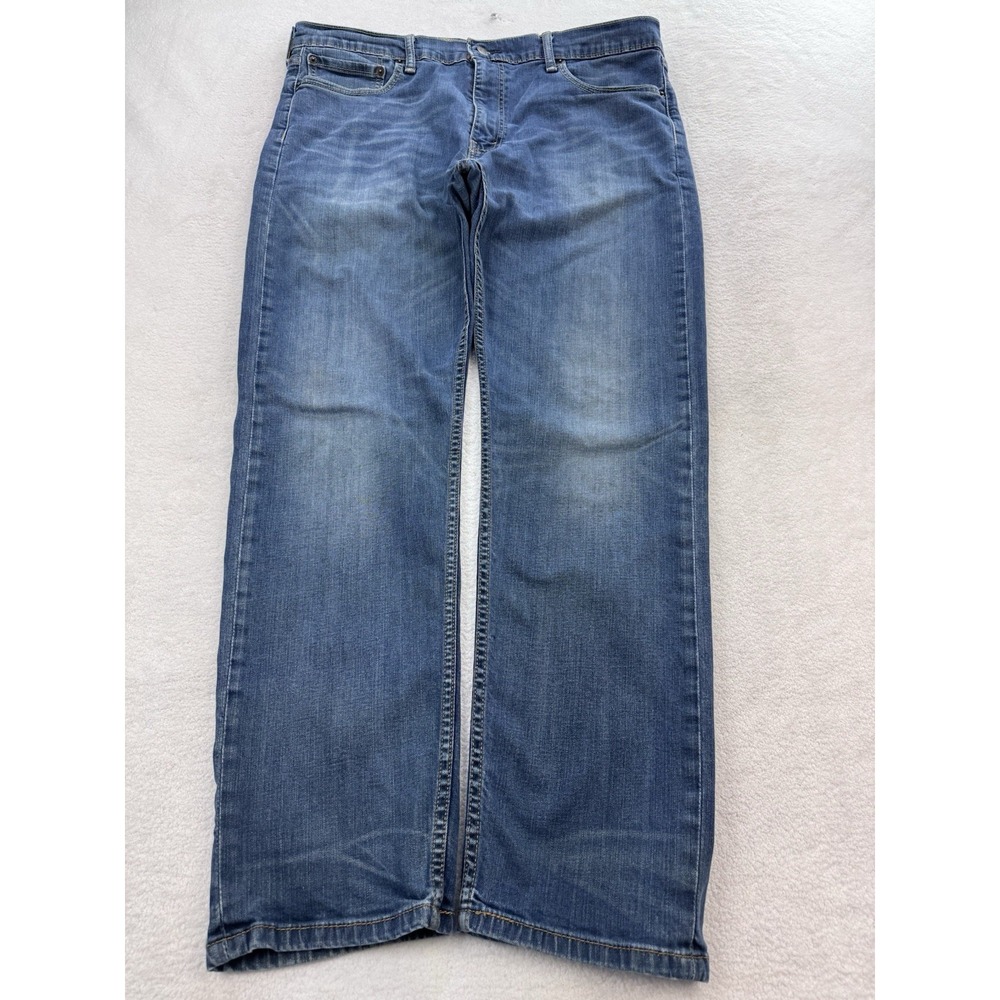 Levis 502 Jeans Men 38x32  Blue Distressed Denim Taper Leg Red Tab
